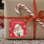 Vintager Weihnachtsmann mit Schneeflocken Quadratischer Aufkleber