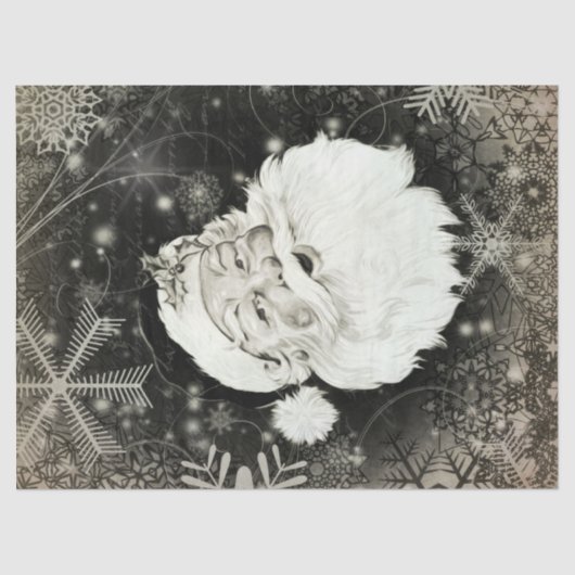 Vintager Weihnachtsmann mit Schneeflocken Seidenpapier (Vorderseite)