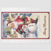 Vintager Weihnachtsmann mit Schneemann Weihnachten Seidenpapier (Vorderseite)