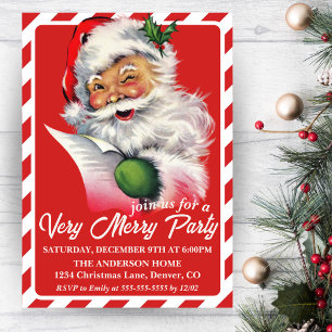 Vintager Weihnachtsmann mit seiner Liste von Weihn Einladung