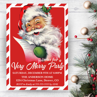 Vintager Weihnachtsmann mit seiner Liste von Weihn Einladung