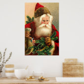 Vintager Weihnachtsmann mit Spielzeug 2 Poster (Küche)