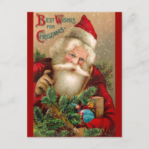 Vintager Weihnachtsmann mit Spielzeug Feiertagspostkarte