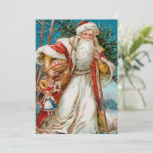 Vintager Weihnachtsmann mit Spielzeug-Party Einladung (Stehend Vorderseite)