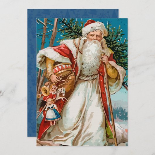 Vintager Weihnachtsmann mit Spielzeug-Party Einladung (Vorne/Hinten)