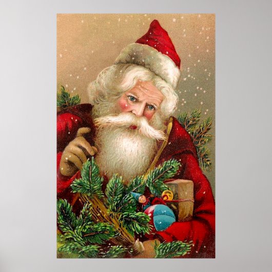 Vintager Weihnachtsmann mit Spielzeug Poster (Vorne)