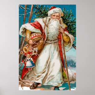 Vintager Weihnachtsmann mit Spielzeug Poster