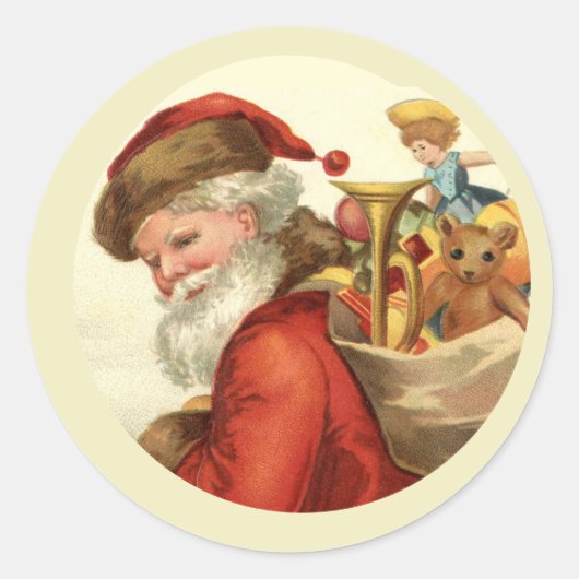 Vintager Weihnachtsmann mit Spielzeug Weihnachtska Runder Aufkleber (Vorderseite)