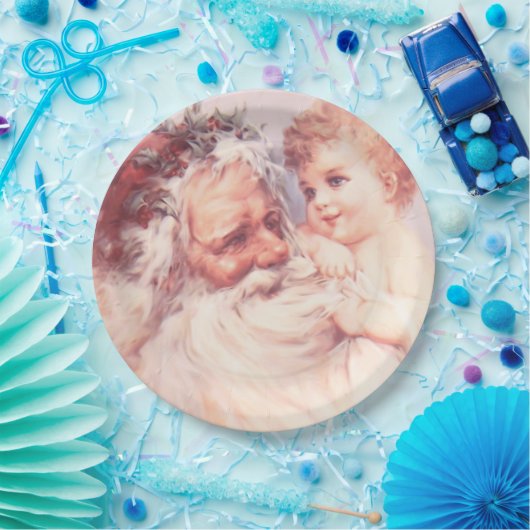 Vintager Weihnachtsmann mit süßem Kleinkind Pappteller (Party)