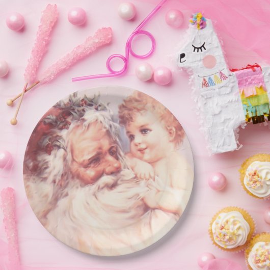 Vintager Weihnachtsmann mit süßem Kleinkind Pappteller (Party)