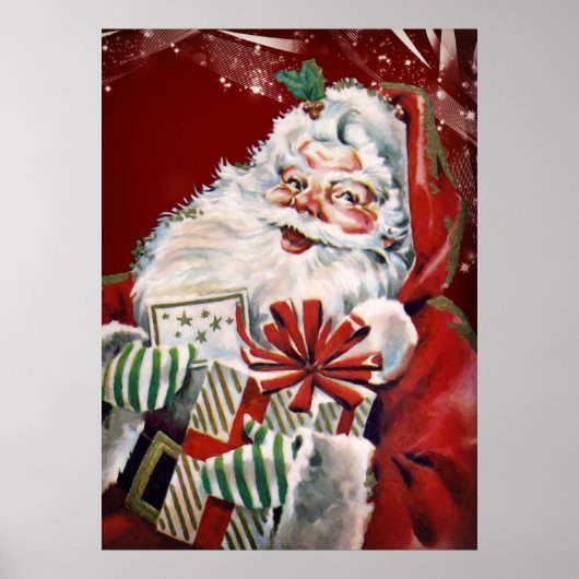 Vintager Weihnachtsmann mit vielen Geschenken Poster (Vorne)