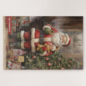 Vintager Weihnachtsmann mit Weihnachtsbaum und Ges Puzzle (Horizontal)