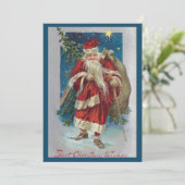 Vintager Weihnachtsmann mit Winterhimmel Feiertagskarte (Stehend Vorderseite)