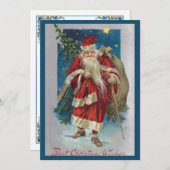 Vintager Weihnachtsmann mit Winterhimmel Feiertagskarte (Vorne/Hinten)