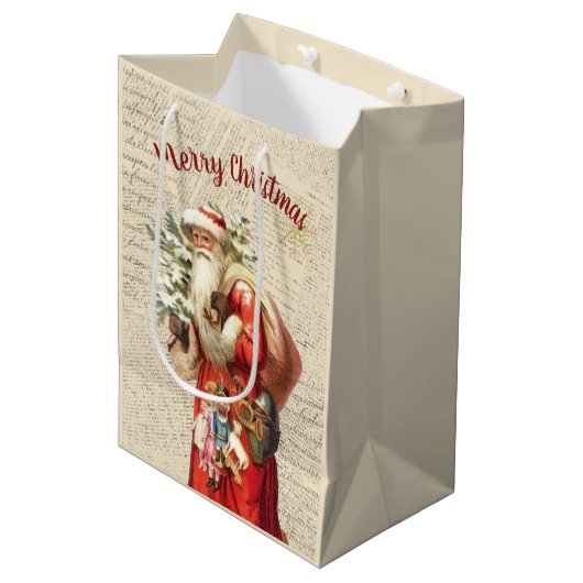 Vintager Weihnachtsmann Mittlere Geschenktüte (Vorderseite Schrägansicht)