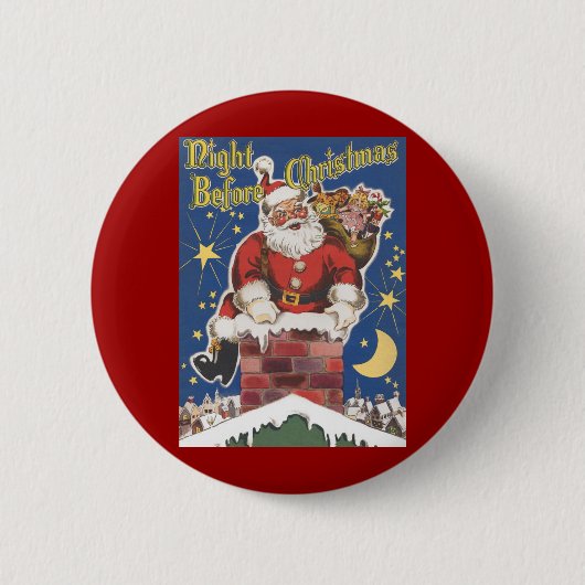 Vintager Weihnachtsmann, Nacht vor Weihnachten Button (Vorderseite)