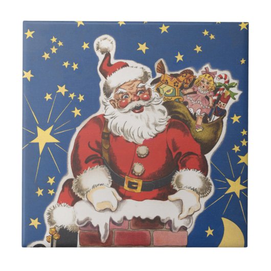 Vintager Weihnachtsmann, Nacht vor Weihnachten Fliese (Vorderseite)
