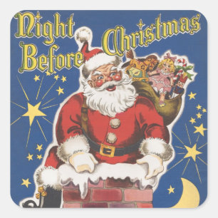 Vintager Weihnachtsmann, Nacht vor Weihnachten Quadratischer Aufkleber