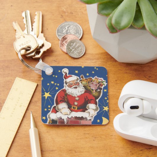 Vintager Weihnachtsmann, Nacht vor Weihnachten Schlüsselanhänger (Schreibtisch)