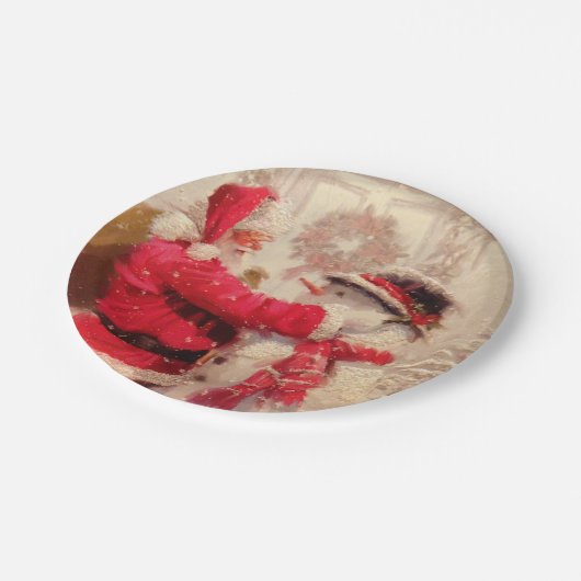 Vintager Weihnachtsmann Pappteller (Schrägansicht)