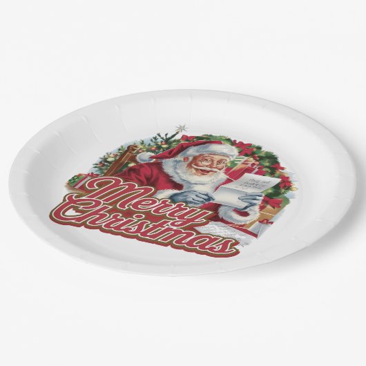Vintager Weihnachtsmann Pappteller (Schrägansicht)