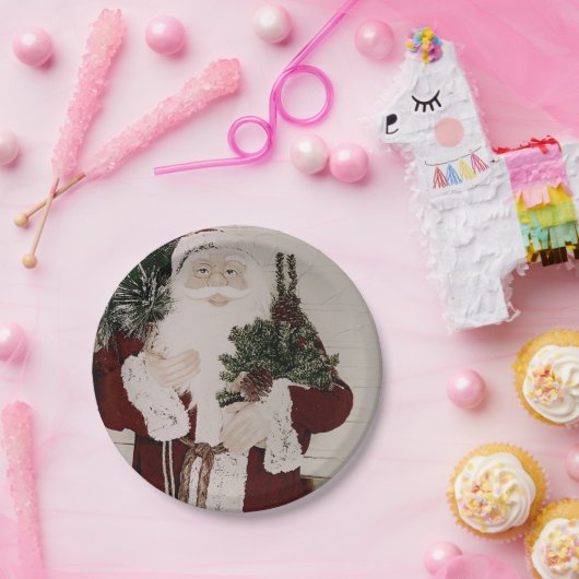 Vintager Weihnachtsmann Portrait Pappteller (Party)