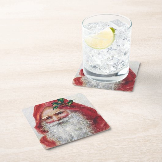 Vintager Weihnachtsmann Portrait Rechteckiger Pappuntersetzer (Vor Ort)
