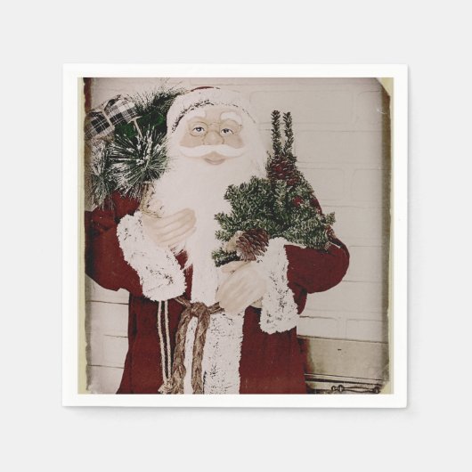 Vintager Weihnachtsmann Portrait Serviette (Vorderseite)