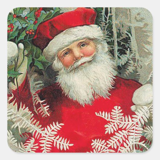 Vintager Weihnachtsmann Quadratischer Aufkleber (Vorderseite)