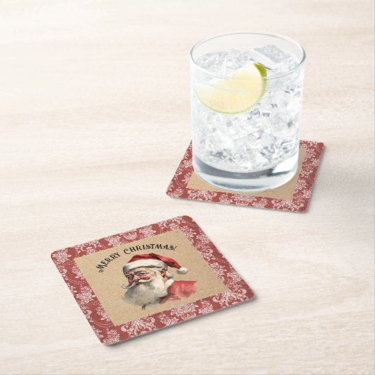 Vintager Weihnachtsmann Rechteckiger Pappuntersetzer (Vor Ort)