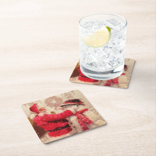 Vintager Weihnachtsmann Rechteckiger Pappuntersetzer (Vor Ort)