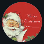 Vintager Weihnachtsmann Red Christmas Favor Runder Aufkleber<br><div class="desc">Vintager Weihnachtsmann Rote Weihnachtsgönner Sticker. Entsprechende Einladungen sind verfügbar.</div>