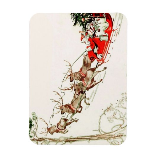 Vintager Weihnachtsmann Reindeer Sleigh Magnet (Vertikal)
