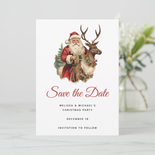 Vintager Weihnachtsmann Reitstall Save The Date (Stehend Vorderseite)
