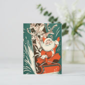 Vintager Weihnachtsmann + Rentier Rodelbahn Weihna Postkarte (Stehend Vorderseite)