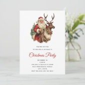 Vintager Weihnachtsmann Rentieren Einladung (Stehend Vorderseite)