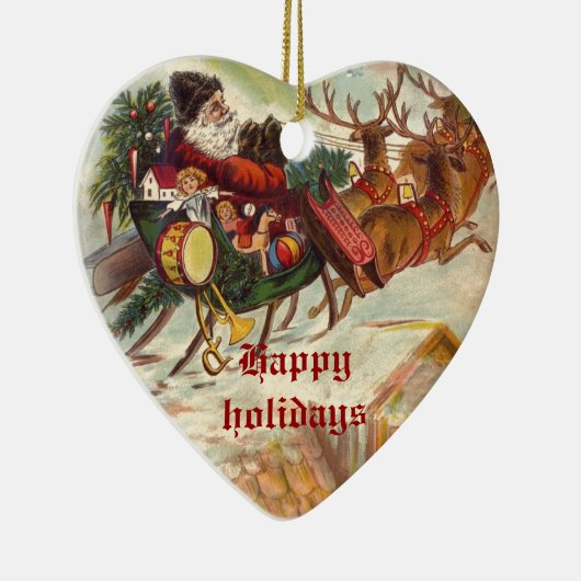 Vintager Weihnachtsmann Rentierfisch Sleigh Keramikornament (Rechts)