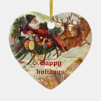 Vintager Weihnachtsmann Rentierfisch Sleigh Keramikornament