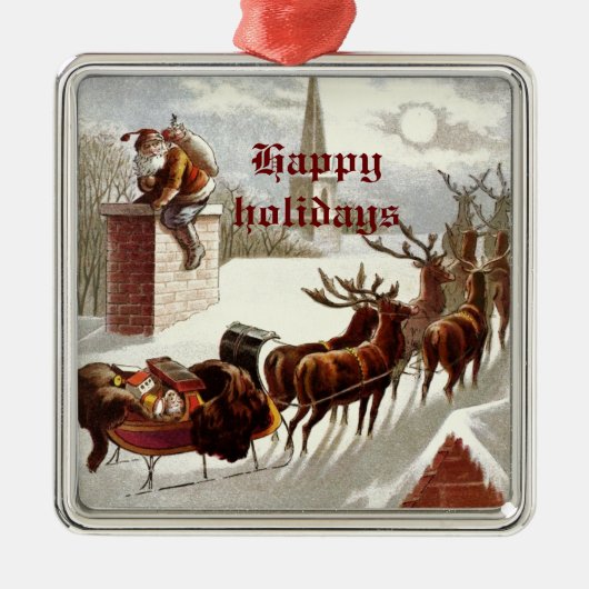 Vintager Weihnachtsmann Rentierfisch Sleigh Ornament Aus Metall (Vorne)