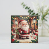 Vintager Weihnachtsmann Retro Weihnachtskarte Einladung (Stehend Vorderseite)