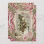 Vintager Weihnachtsmann, Rosa Rosen Collage Weihna Einladung (Vorne/Hinten)