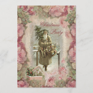 Vintager Weihnachtsmann, Rosa Rosen Collage Weihna Einladung