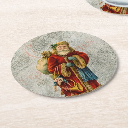 Vintager Weihnachtsmann Runder Pappuntersetzer (Angewinkelt)