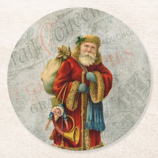 Vintager Weihnachtsmann Runder Pappuntersetzer (Vorderseite)
