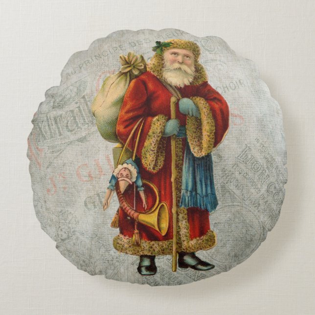 Vintager Weihnachtsmann Rundes Kissen (Vorderseite)