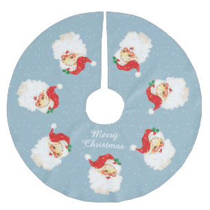 Vintager Weihnachtsmann & Schneeflocken auf Light Polyester Weihnachtsbaumdecke