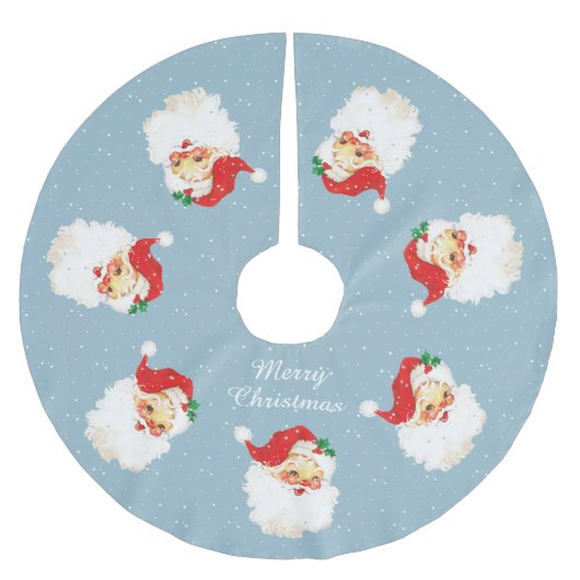 Vintager Weihnachtsmann & Schneeflocken auf Light Polyester Weihnachtsbaumdecke (Vorderseite)