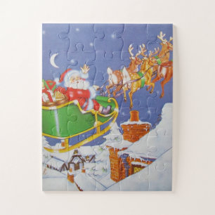 Vintager Weihnachtsmann Sleigh Big Piece Puzzle