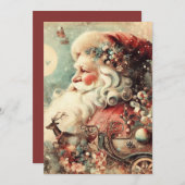 Vintager Weihnachtsmann Sleigh Moon präsentiert Feiertagskarte (Vorne/Hinten)