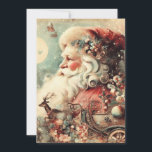 Vintager Weihnachtsmann Sleigh Moon präsentiert Feiertagskarte<br><div class="desc">Elegante Weihnachtskarte mit Weihnachtsmann,  seinem Schlitten und einem Rentier vor Vollmond an Heiligabend. Personalisiert auf der Rückseite mit Ihrer Nachricht und Ihrem Namen. Kontaktieren Sie mich für Hilfe bei Ihrer Anpassung oder um zusätzliche Matching oder Koordination von Zazzle Produkten anzufordern.</div>